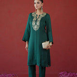 Bottle Green Gold Embroidered Kurti