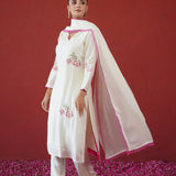 Ivory Pink Cross Stitch Kurti