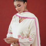 Ivory Pink Cross Stitch Kurti
