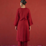 Maroon Gold Embroidered Neck Kurti