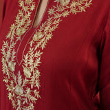 Maroon Gold Embroidered Neck Kurti