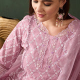 Blush Pink Cotton Kurti With Sequin Diamond Work