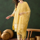 Sunshine Yellow Cotton Kurti With Lace Hem