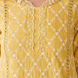 Sunshine Yellow Cotton Kurti With Lace Hem