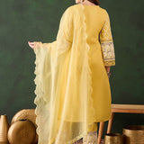 Sunshine Yellow Cotton Kurti With Lace Hem