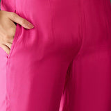 Hot Pink Silk Kurti With White Floral Embroidery