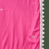 Hot Pink Silk Kurti With White Floral Embroidery