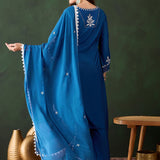 Cobalt Blue Silk Kurti With Floral Motif Embroidery