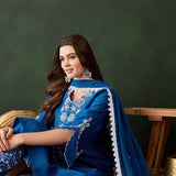 Cobalt Blue Silk Kurti With Floral Motif Embroidery