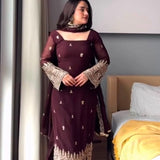 Deep Maroon Georgette Kurti With Embellished Cuffs