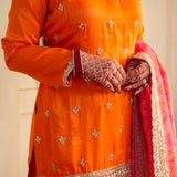 Sunset Orange Sharara Set With Bandhani Dupatta
