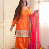 Sunset Orange Sharara Set With Bandhani Dupatta