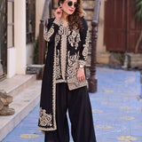 Black Georgette Kurti With Paisley Embroidery