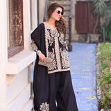 Black Georgette Kurti With Paisley Embroidery