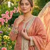Coral Silk Kurti With Scattered Floral Embroidery