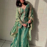 Sage Green Silk Kurti With Sequin Detailing