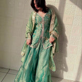 Sage Green Silk Kurti With Sequin Detailing