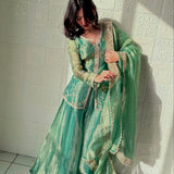 Sage Green Silk Kurti With Sequin Detailing
