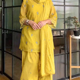 Mustard Yellow Satin Kurti With Floral Embroidery