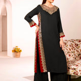 Jet Black Chanderi Kurti With Red Border Detail
