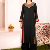 Jet Black Chanderi Kurti With Red Border Detail