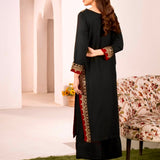 Jet Black Chanderi Kurti With Red Border Detail
