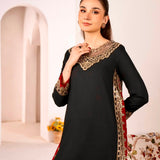 Jet Black Chanderi Kurti With Red Border Detail