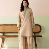 Beige Silk Kurti With Contrast Sage Detailing