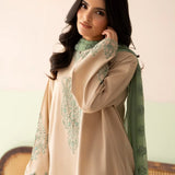 Beige Silk Kurti With Contrast Sage Detailing