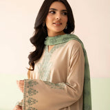 Beige Silk Kurti With Contrast Sage Detailing