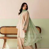 Beige Silk Kurti With Contrast Sage Detailing
