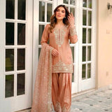 Rust Silk Kurti With Ornate Gold Embroidery