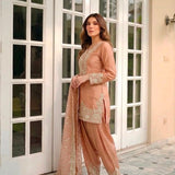 Rust Silk Kurti With Ornate Gold Embroidery