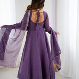 Purple Embroidered Silk Anarkali Set