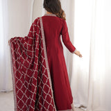 Deep Red Embroidered Silk Anarkali Set