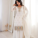 White Embroidered Silk Kurta Set