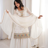 White Embroidered Silk Kurta Set