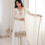 White Embroidered Silk Kurta Set