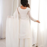 White Embroidered Silk Kurta Set