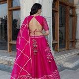 Rust Orange Sequined Mirrorwork Lehenga Set