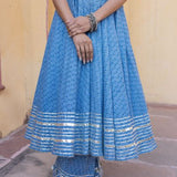Dusty Blue Mirror-Trail Anarkali Set