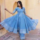 Dusty Blue Mirror-Trail Anarkali Set