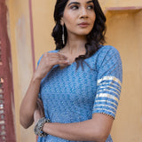Dusty Blue Mirror-Trail Anarkali Set