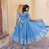 Dusty Blue Mirror-Trail Anarkali Set