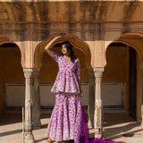 Multi-Tone Abstract Printed Layered Cotton Indo Western Set