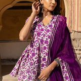 Multi-Tone Abstract Printed Layered Cotton Indo Western Set