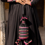 Midnight Black Ikat Border Anarkali Set