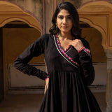 Midnight Black Ikat Border Anarkali Set