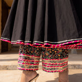 Midnight Black Ikat Border Anarkali Set