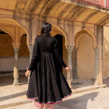 Midnight Black Ikat Border Anarkali Set